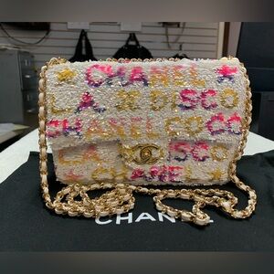 2024 CHANEL Sequin LA Disco White Pink Small Flap Bag